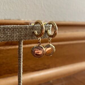 Bronze Tone Vintage Style Locket Charm Earrings